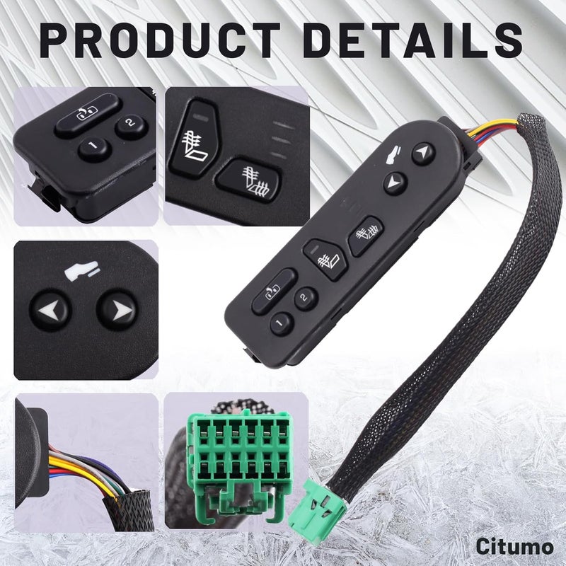 Citumo Driver Side Seat Heater Switch with Pedal Height Adjustment Compatible with 2003-2006 Escalade Silverado Avalanche 1500 2500 Suburban 1500 2500 Tahoe Yukon XL Replaces 15116862,15179136,901196 - Image 3